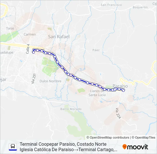 CARTAGO - PARAÍSO Bus Line Map