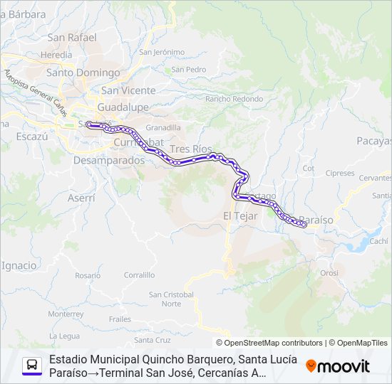 Mapa de SAN JOSÉ - PARAÍSO de autobús