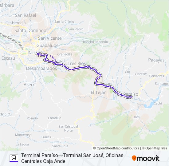 Mapa de SAN JOSÉ - PARAÍSO de autobús