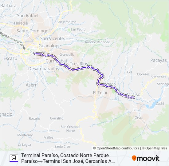 Mapa de SAN JOSÉ - PARAÍSO de autobús