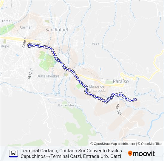 CARTAGO - LOS HELECHOS - URB. CATZI Bus Line Map