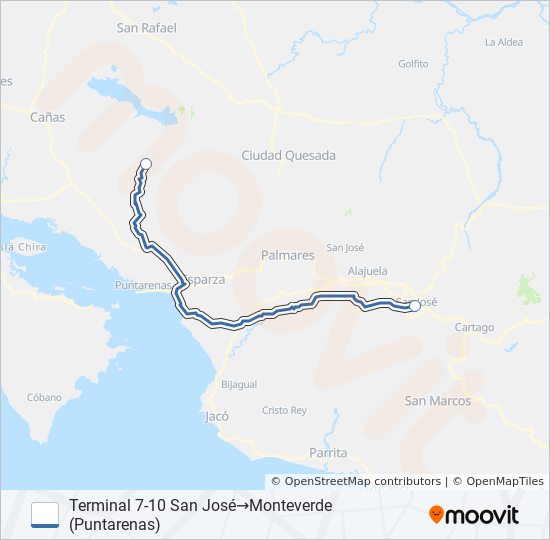 SAN JOSE - MONTEVERDE bus Line Map