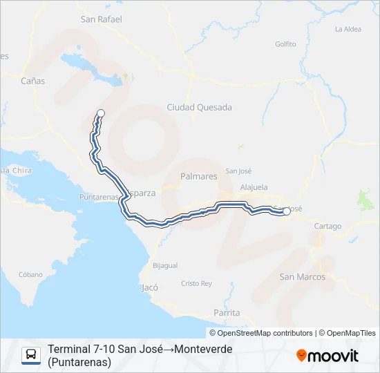 SAN JOSE - MONTEVERDE Bus Line Map