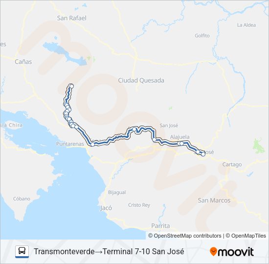 SAN JOSE - MONTEVERDE Bus Line Map