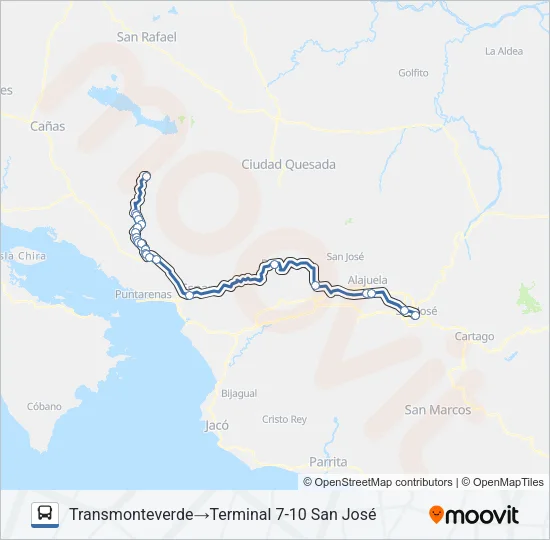 SAN JOSE - MONTEVERDE Bus Line Map