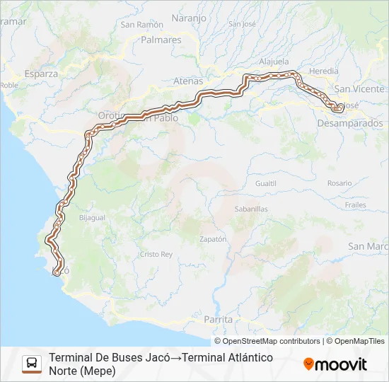 SAN JOSÉ - JACÓ Bus Line Map