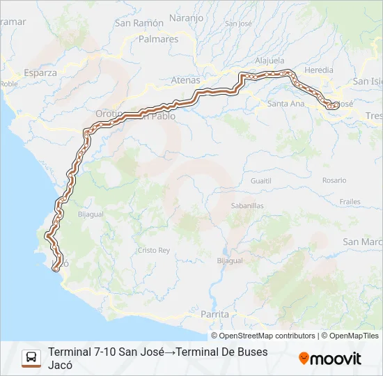 SAN JOSÉ - JACÓ Bus Line Map