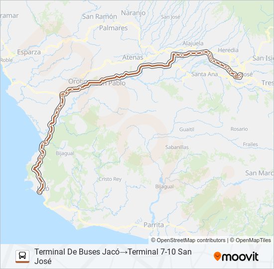 Ruta san josé jacó horarios, paradas y mapas Terminal De Buses Jacó‎→Terminal 710 San José