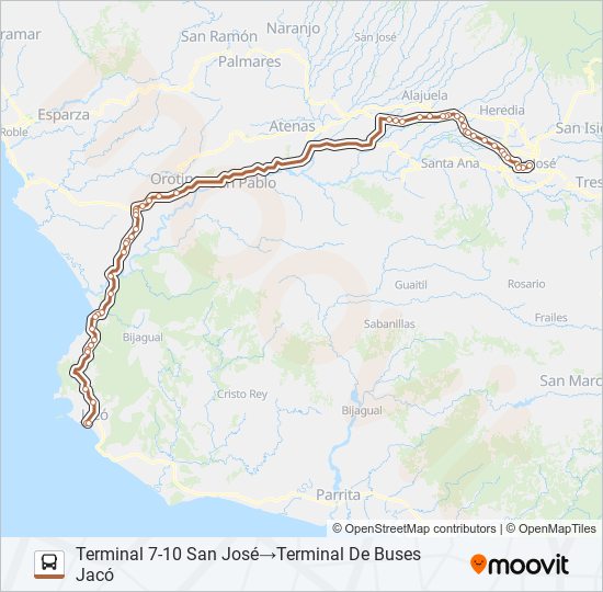 Mapa de SAN JOSÉ - JACÓ de autobús