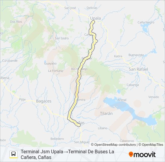 Mapa de CAÑAS - UPALA de autobús