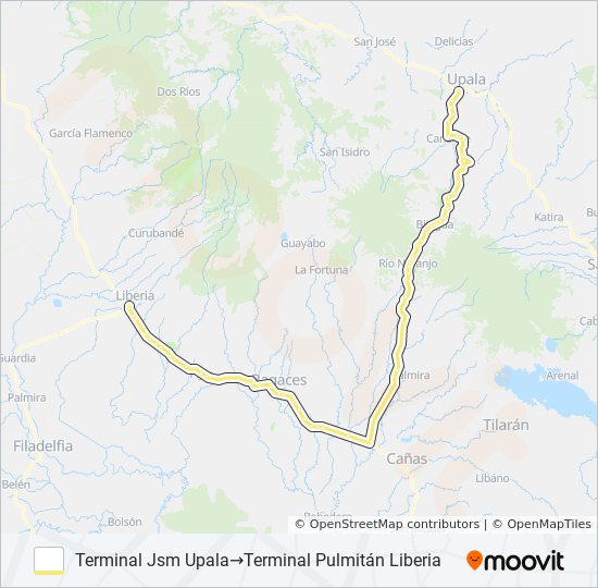 Mapa de LIBERIA - UPALA de autobús