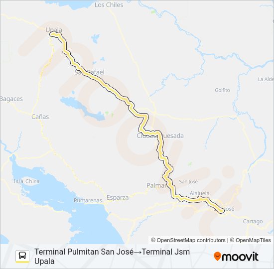 SAN JOSÉ - UPALA Bus Line Map
