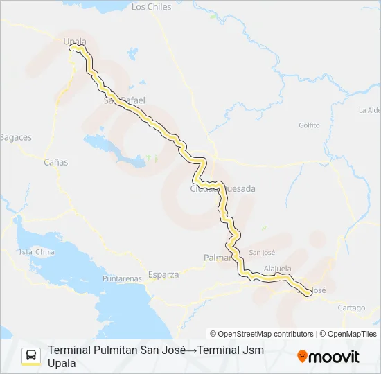 SAN JOSÉ - UPALA Bus Line Map