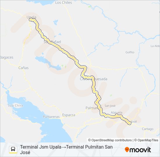 SAN JOSÉ - UPALA Bus Line Map