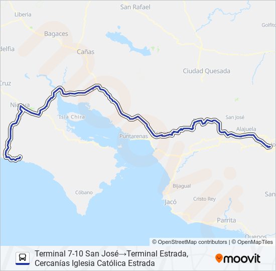 Mapa de SAN JOSÉ - PLAYA SAMARA de autobús