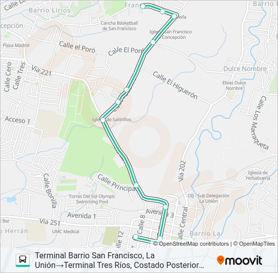 Mapa de TRES RÍOS - SAN FRANCISCO BARRIO LOS ÁNGELES de autobús