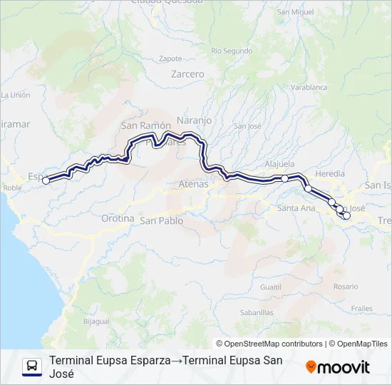 SAN JOSÉ - ESPARZA DIRECTO Bus Line Map