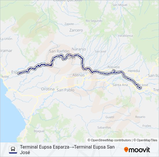 Mapa de SAN JOSÉ - ESPARZA INDIRECTO de autobús