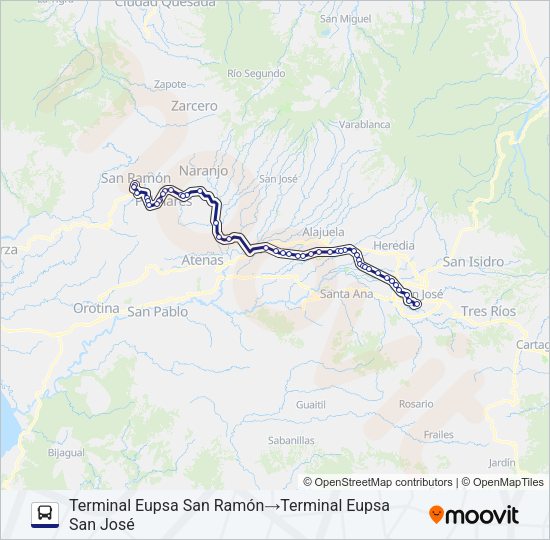 Mapa de SAN JOSÉ - SAN RAMÓN DIRECTO de autobús