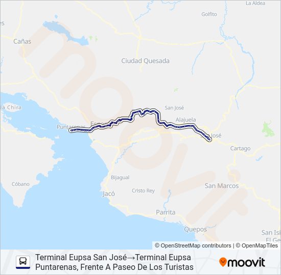 Mapa de SAN JOSÉ - PUNTARENAS DIRECTO de autobús