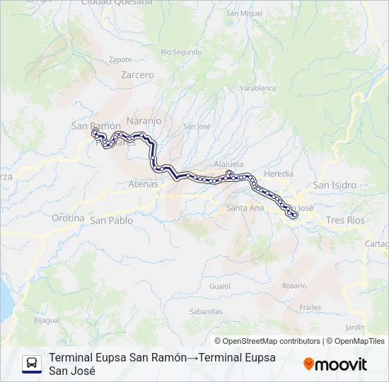 Mapa de SAN JOSÉ - ALAJUELA - SAN RAMÓN de autobús