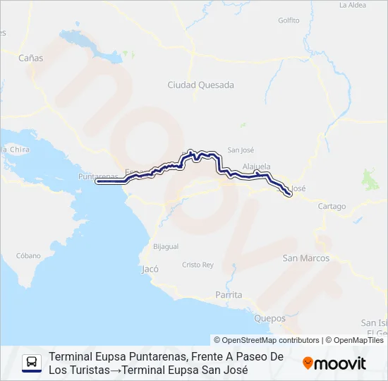 SAN JOSÉ - PUNTARENAS INDIRECTO Bus Line Map