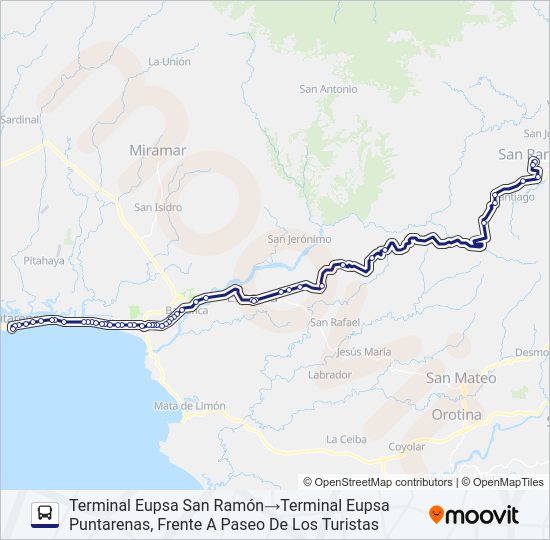 Mapa de SAN RAMÓN - ESPARZA - PUNTARENAS de autobús