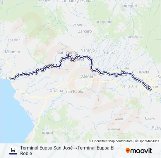 SAN JOSÉ - EL ROBLE PUNTARENAS INDIRECTO Bus Line Map