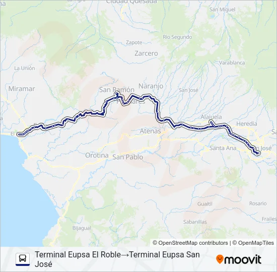 SAN JOSÉ - EL ROBLE PUNTARENAS INDIRECTO Bus Line Map