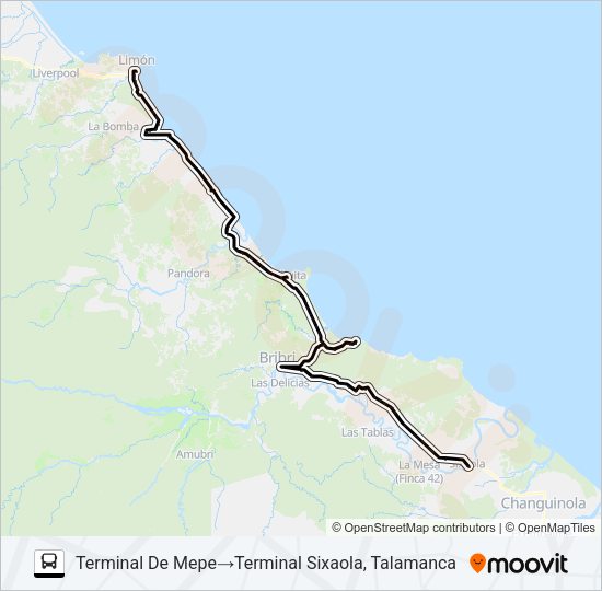 LIMÓN - SIXAOLA Bus Line Map