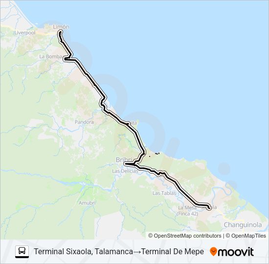 LIMÓN - SIXAOLA Bus Line Map