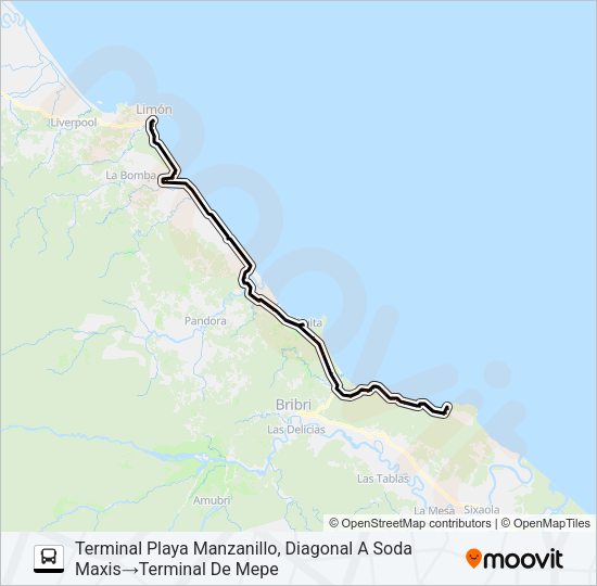 LIMÓN - MANZANILLO Bus Line Map