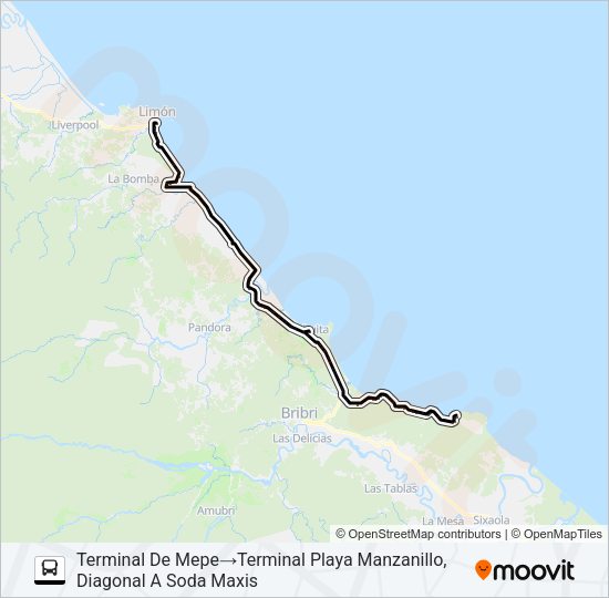 Mapa de LIMÓN - MANZANILLO de autobús