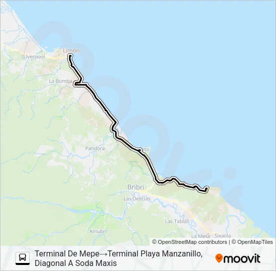 Mapa de LIMÓN - MANZANILLO de autobús