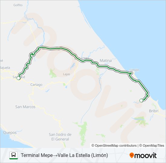 Mapa de SAN JOSÉ A VALLE LA ESTRELLA de autobús