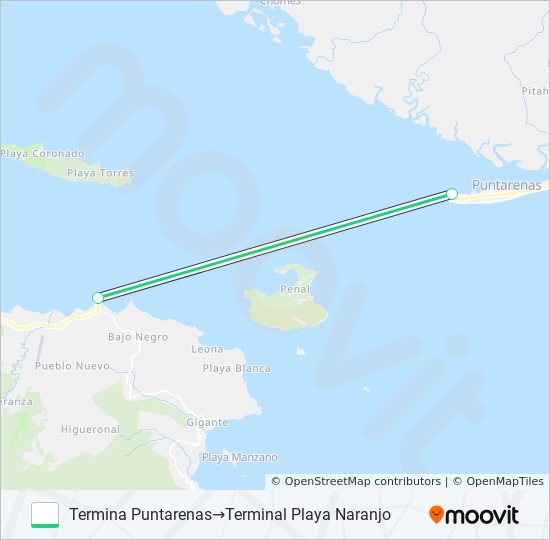 PUNTARENAS - PLAYA NARANJO ferry Line Map