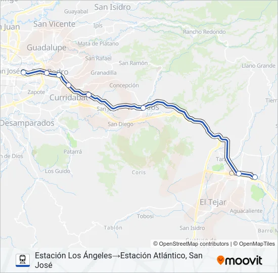 CARTAGO - SAN JOSÉ Train Line Map