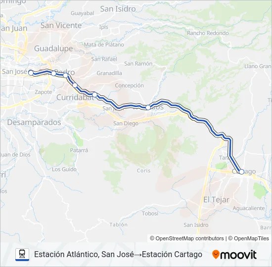 CARTAGO - SAN JOSÉ Train Line Map