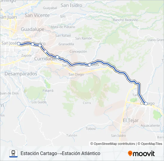 CARTAGO - SAN JOSÉ Train Line Map