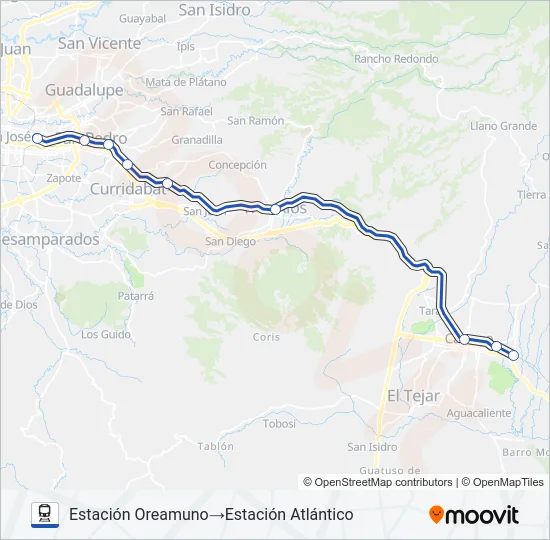 CARTAGO - SAN JOSÉ Train Line Map