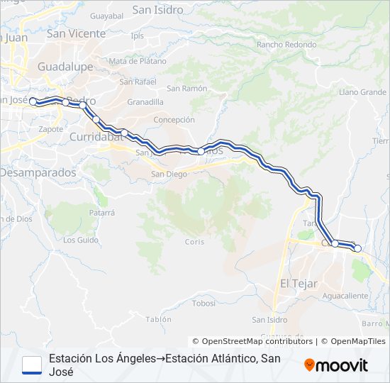 CARTAGO - SAN JOSÉ train Line Map