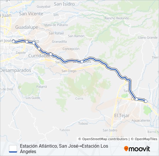 CARTAGO - SAN JOSÉ train Line Map