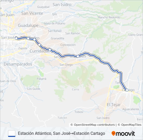 Mapa de CARTAGO - SAN JOSÉ de tren