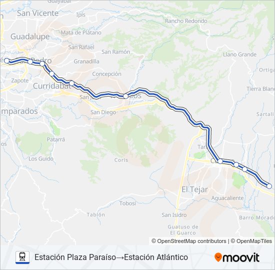 Mapa de CARTAGO - SAN JOSÉ de tren