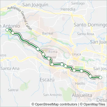 BELÉN - PAVAS - CURRIDABAT Train Line Map