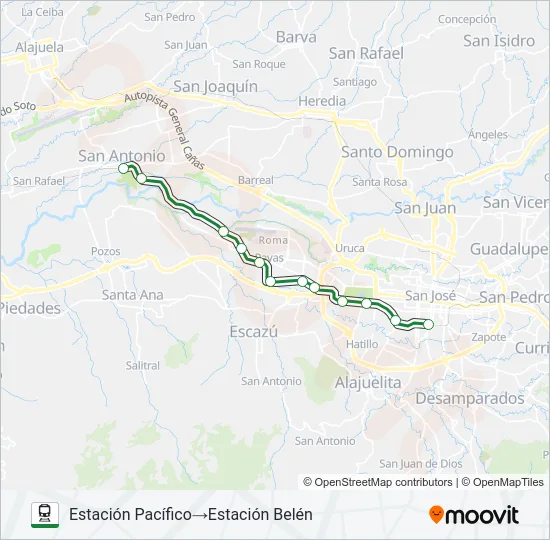 BELÉN - PAVAS - CURRIDABAT Train Line Map