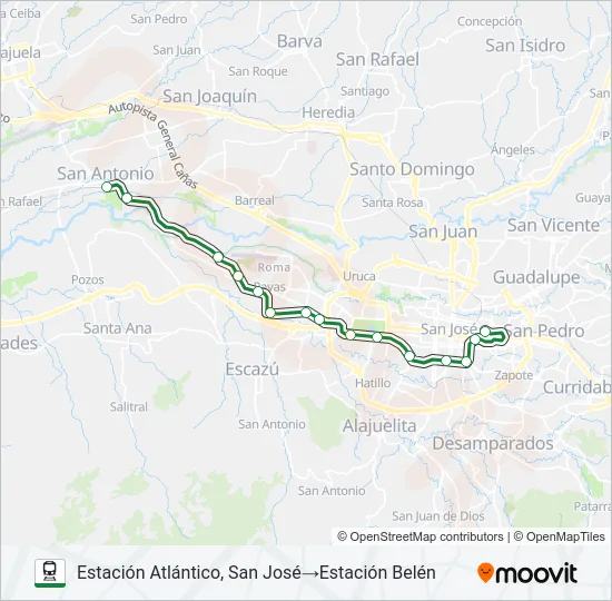 BELÉN - PAVAS - CURRIDABAT Train Line Map