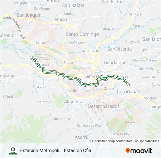 BELÉN - PAVAS - CURRIDABAT Train Line Map