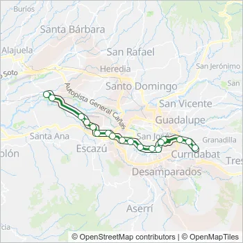 BELÉN - PAVAS - CURRIDABAT Train Line Map