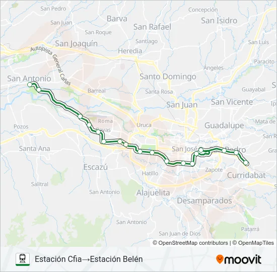 BELÉN - PAVAS - CURRIDABAT Train Line Map